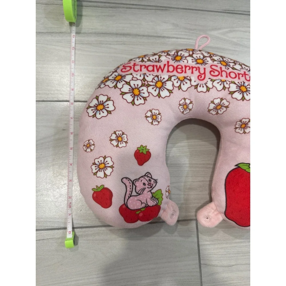 Strawberry Shortcake Pink Travel Neck Pillow Custard Cat Floral Snap Closure NWT
